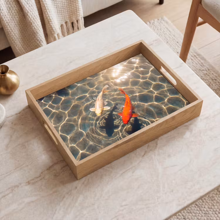 Vis - Water - Dieren - Oranje - Goud Dienblad Rechthoek middel -sfeer1