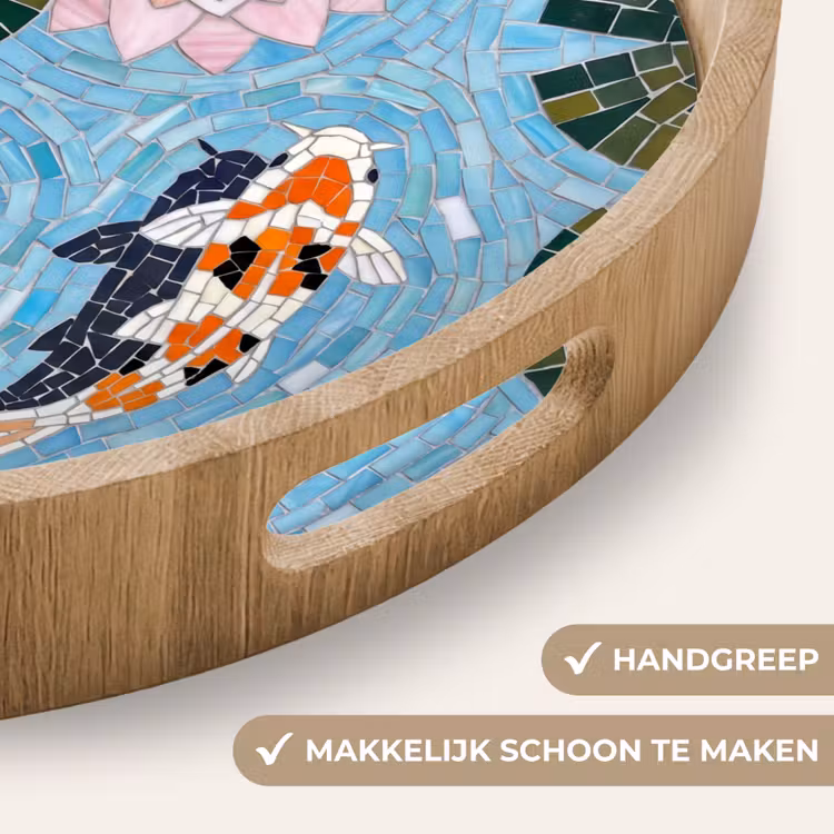 Vis - Water - Natuur - Mozaïek - Blauw Dienblad Rond middel -USP_HandgreepNL