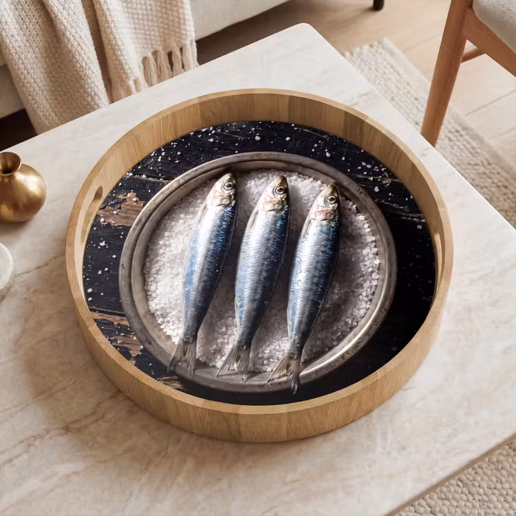 Dienblad - Vis - Zout - Eten - Vis - Zout - Eten Dienblad Rond middel