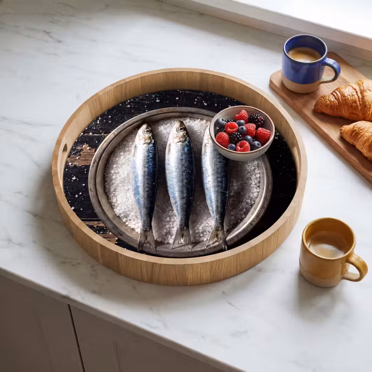 Dienblad - Vis - Zout - Eten - Vis - Zout - Eten Dienblad Rond middel