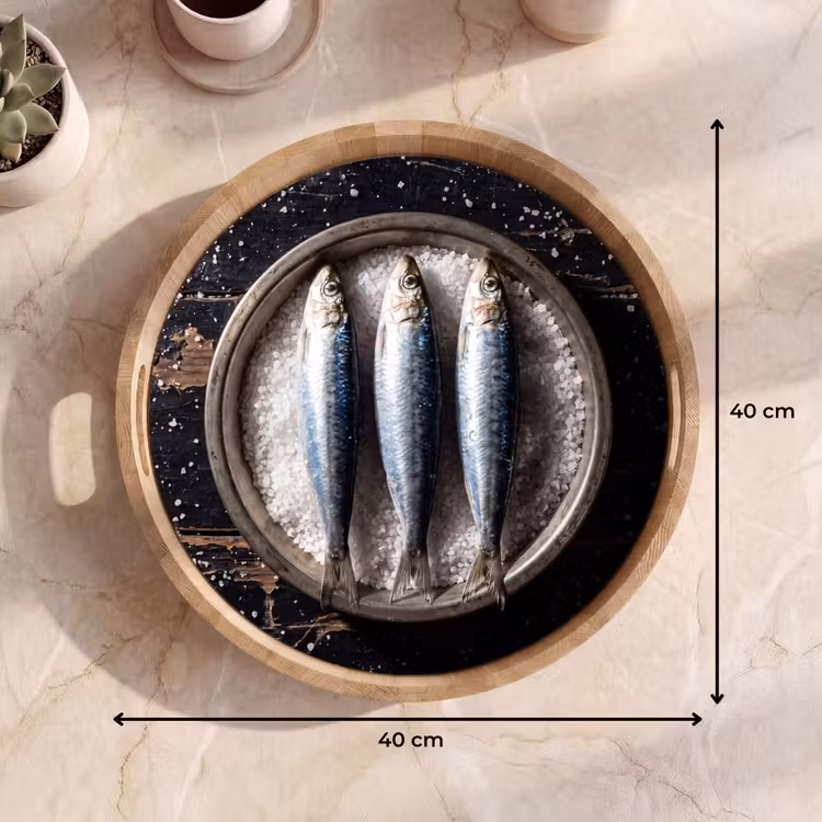 Dienblad - Vis - Zout - Eten - Vis - Zout - Eten Dienblad Rond middel