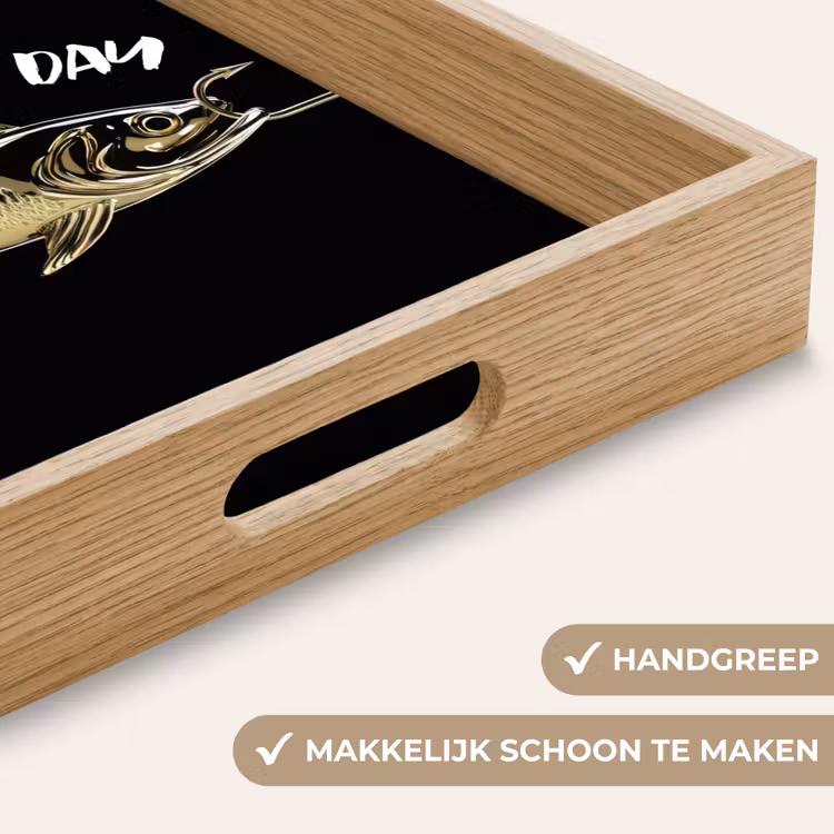 Vis - Zwart - Goud - Tekst Dienblad Rechthoek middel -USP_HandgreepNL