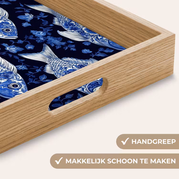 Vissen - Bloemen - Blauw Dienblad Rechthoek middel 911 -USP_HandgreepNL