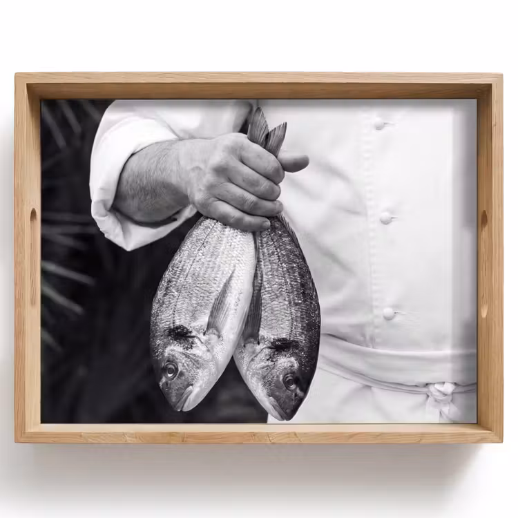 Vissen - Chef - Zwart - Wit Dienblad Rechthoek middel -z3d_shopping