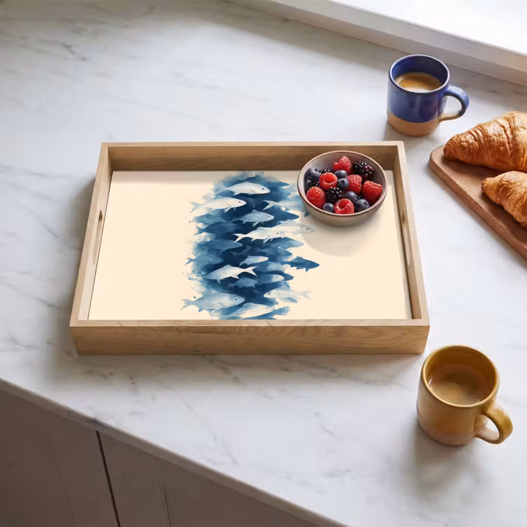 Vissen - Minimalistisch - Blauw Dienblad Rechthoek middel -sfeer2