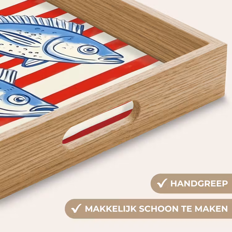 Vissen - Verticale strepen - Blauw - Rood Dienblad Rechthoek middel -USP_HandgreepNL