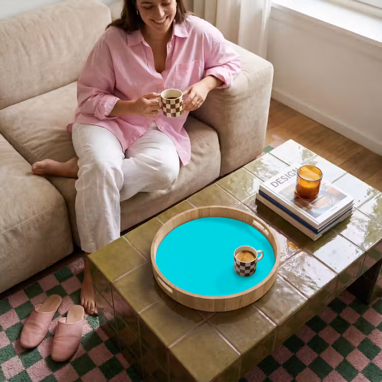 Vivid - Aquamarine - Turkoois Dienblad Rond middel 914 -sfeer3