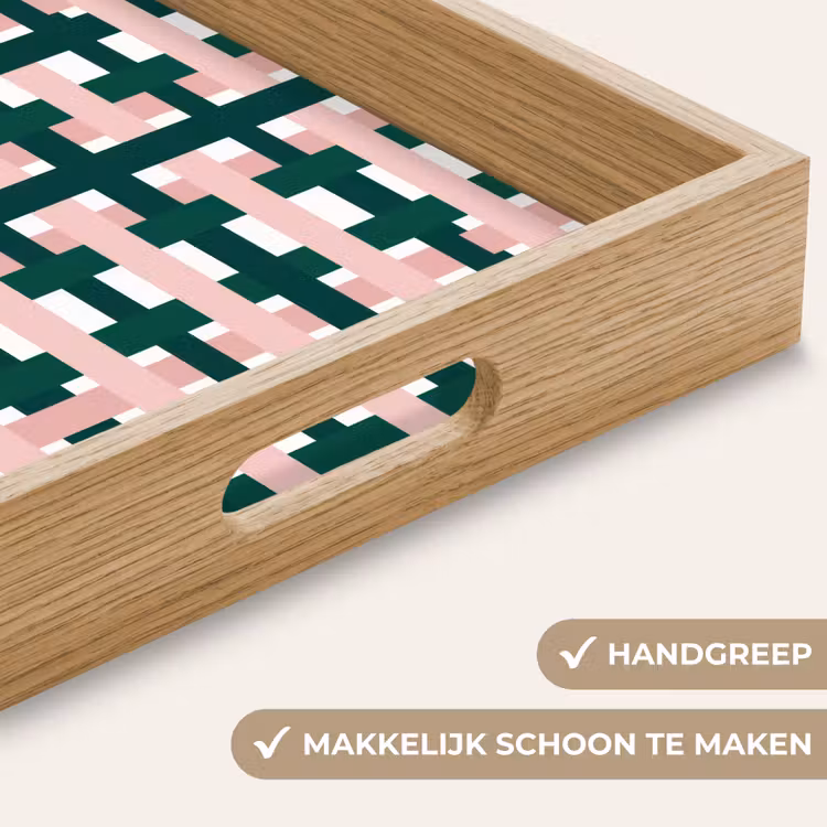 Vlechtpatroon - Groen - Roze - Grafisch Dienblad Rechthoek middel 911 -USP_HandgreepNL