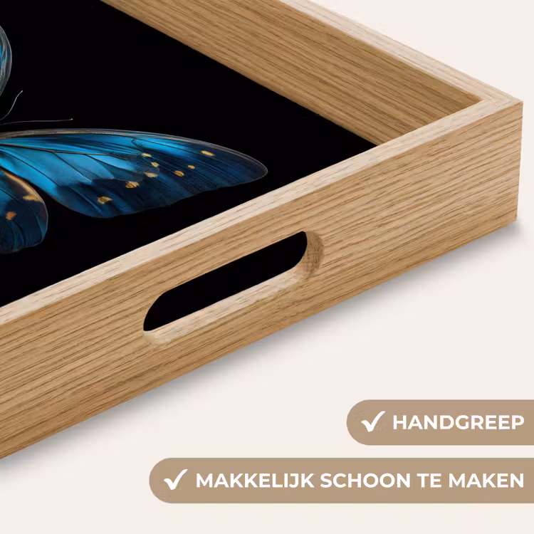 Vlinder - Blauw - Contrast Dienblad Rechthoek middel -USP_HandgreepNL