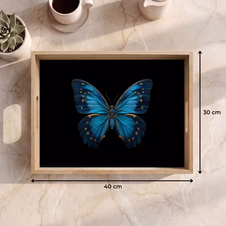 Vlinder - Blauw - Contrast Dienblad Rechthoek middel -USP_Formaat