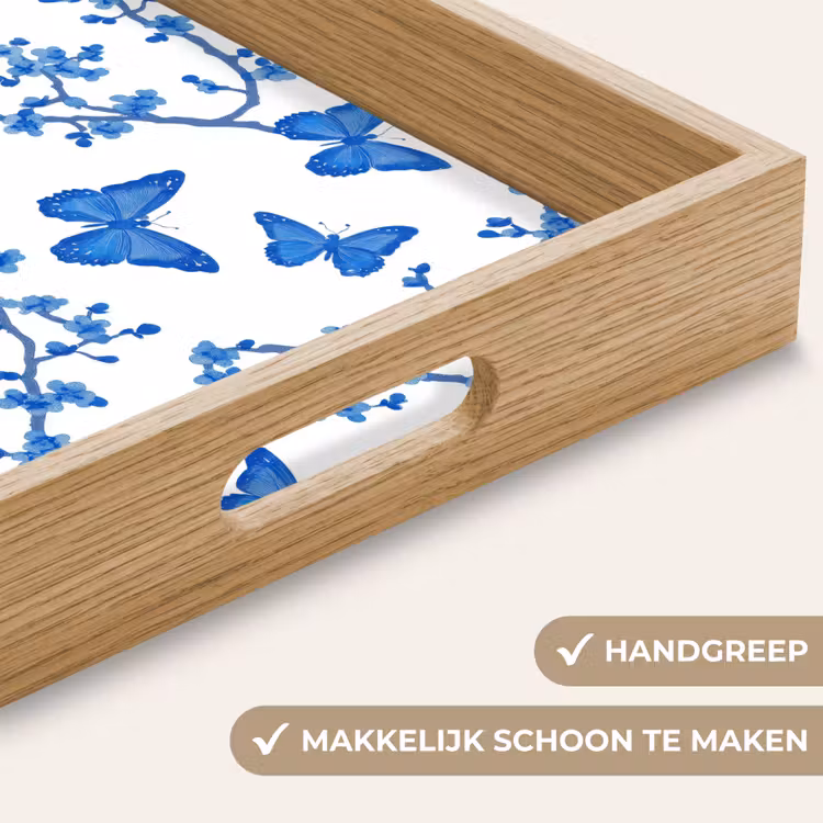 Vlinder - Bloemen - Blauw Dienblad Rechthoek middel 911 -USP_HandgreepNL
