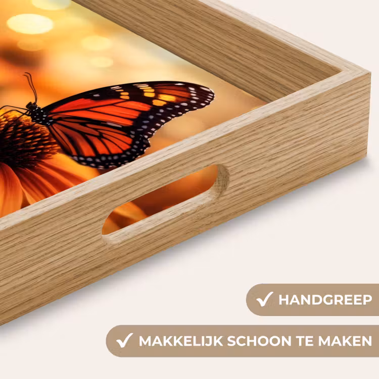 Vlinder - Bloemen - Oranje Dienblad Rechthoek middel -USP_HandgreepNL