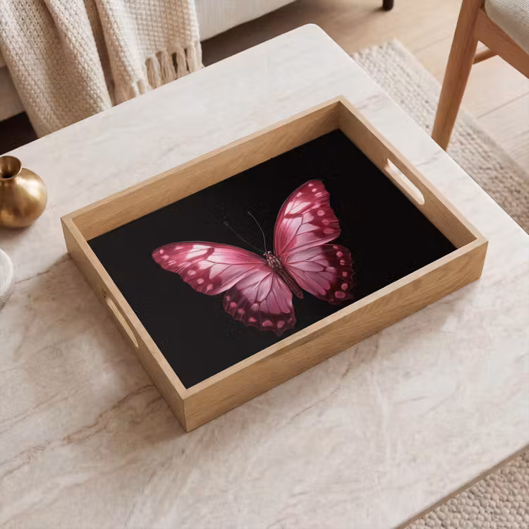 Vlinder - Fuchsia - Grafisch Dienblad Rechthoek middel -sfeer1