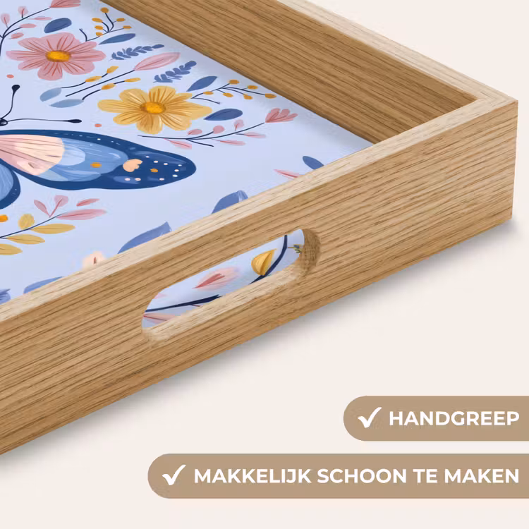 Vlinder - Lichtblauw - Sierlijk - Bloemen Dienblad Rechthoek middel -USP_HandgreepNL