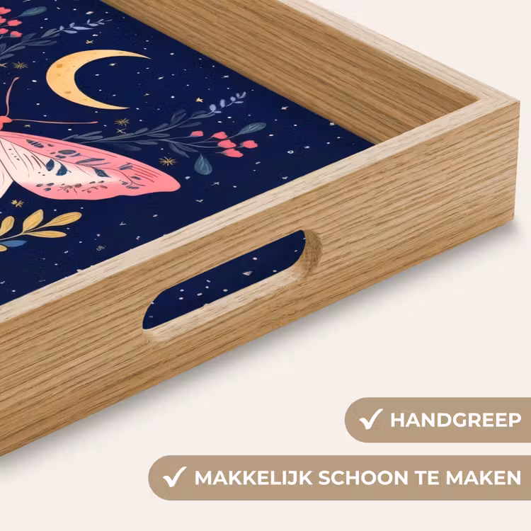 Vlinder - Maan - Bloemen - Sterrenhemel Dienblad Rechthoek middel -USP_HandgreepNL