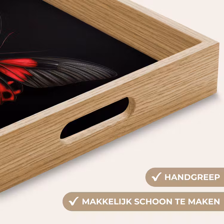Vlinder - Rood - Contrast Dienblad Rechthoek middel -USP_HandgreepNL