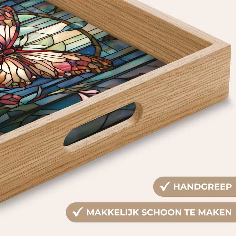 Vlinder - Roze - Bloemen - Bladeren Dienblad Rechthoek middel -USP_HandgreepNL