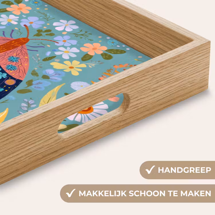 Vlinder - Sierlijk - Bloemen - Bladeren Dienblad Rechthoek middel -USP_HandgreepNL
