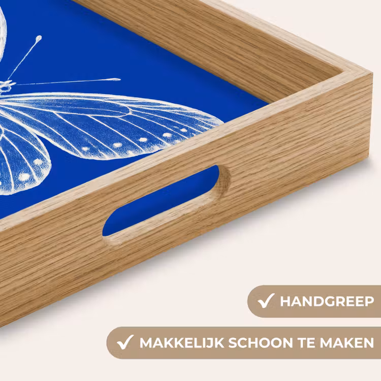 Vlinder - Wit - Getekend - Stippen Dienblad Rechthoek middel -USP_HandgreepNL