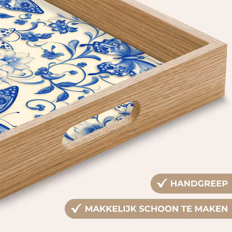 Vlinders - Bloemen - Blauw - Botanisch Dienblad Rechthoek middel 911 -USP_HandgreepNL