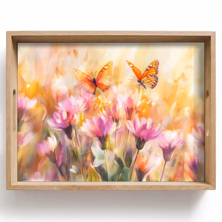 Vlinders - Oranje - Bloemen Dienblad Rechthoek middel -z3d_shopping