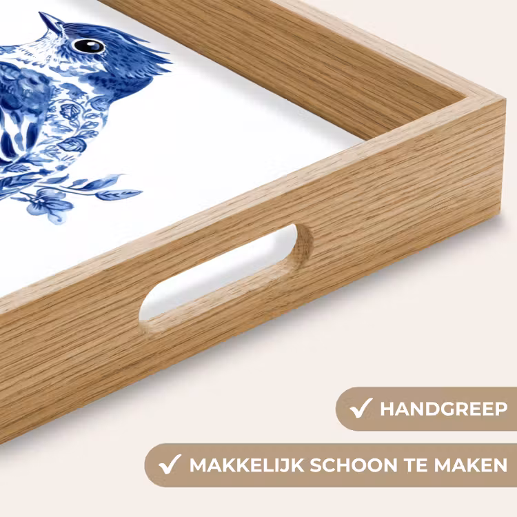 Vogel - Delfts blauw - Illustratie - Bloemen Dienblad Rechthoek middel -USP_HandgreepNL