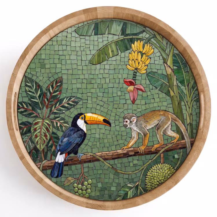 Vogel - Dier - Jungle - Mozaïek - Natuur Dienblad Rond middel -z3d_shopping