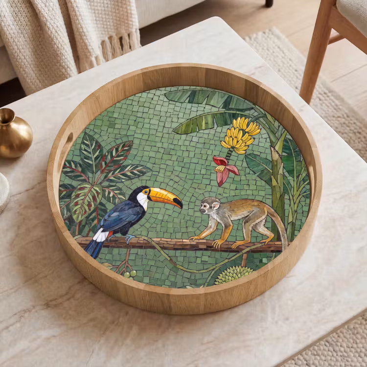 Vogel - Dier - Jungle - Mozaïek - Natuur Dienblad Rond middel -sfeer1