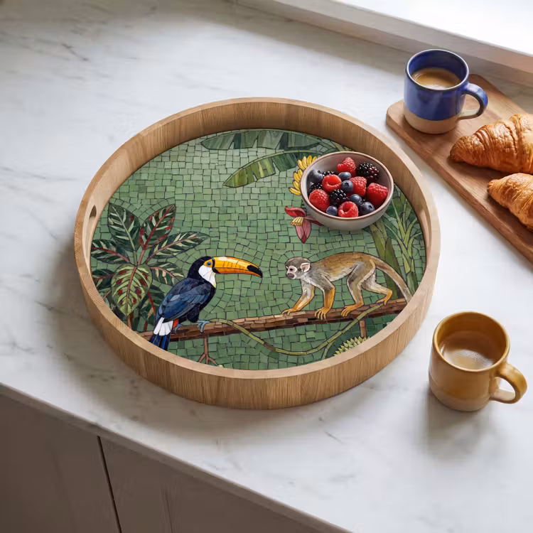 Vogel - Dier - Jungle - Mozaïek - Natuur Dienblad Rond middel -sfeer2