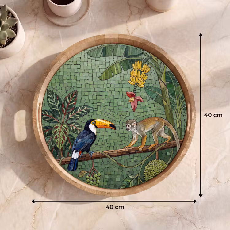 Vogel - Dier - Jungle - Mozaïek - Natuur Dienblad Rond middel -USP_Formaat