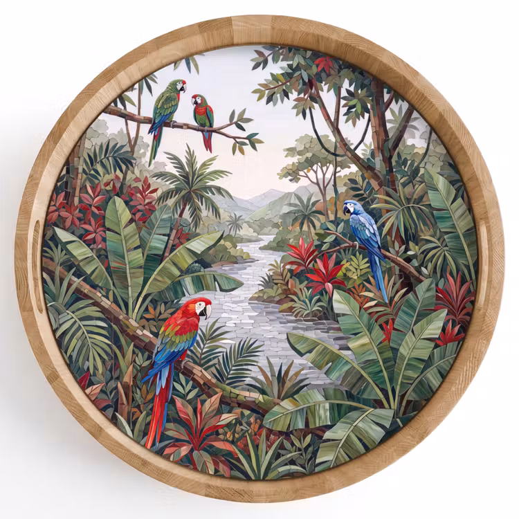 Vogel - Jungle - Natuur - Mozaïek - Groen Dienblad Rond middel -z3d_shopping