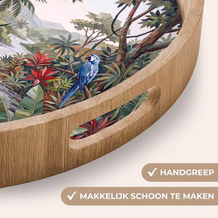Vogel - Jungle - Natuur - Mozaïek - Groen Dienblad Rond middel -USP_HandgreepNL