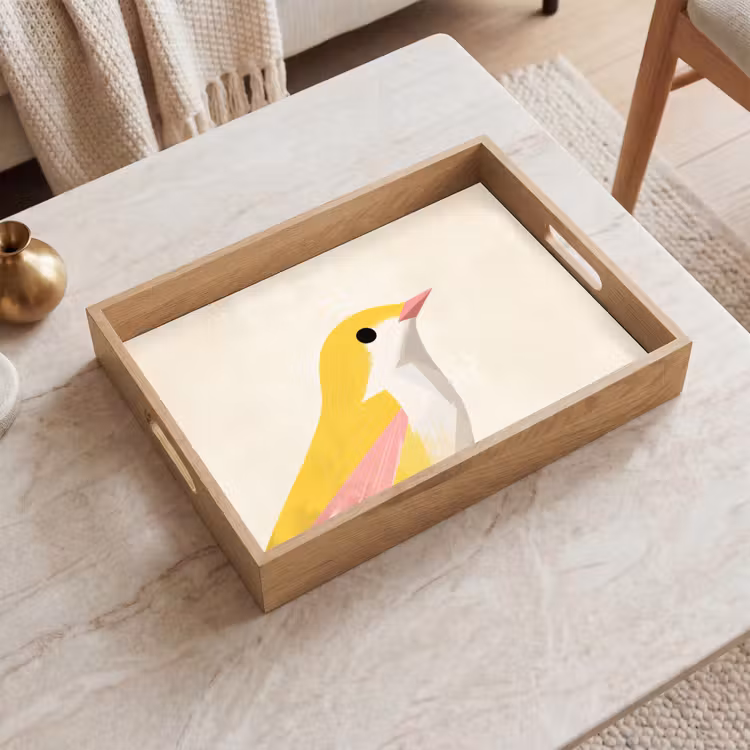 Vogel - Minimalistisch - Geel Dienblad Rechthoek middel -sfeer1