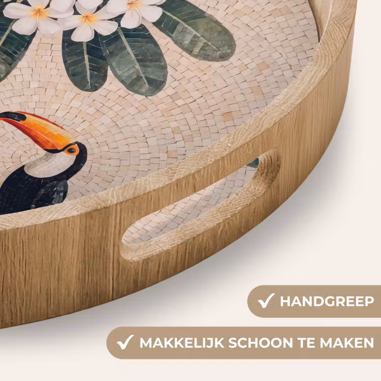 Vogel - Mozaïek - Tropisch - Natuur - Kleurrijk Dienblad Rond middel -USP_HandgreepNL