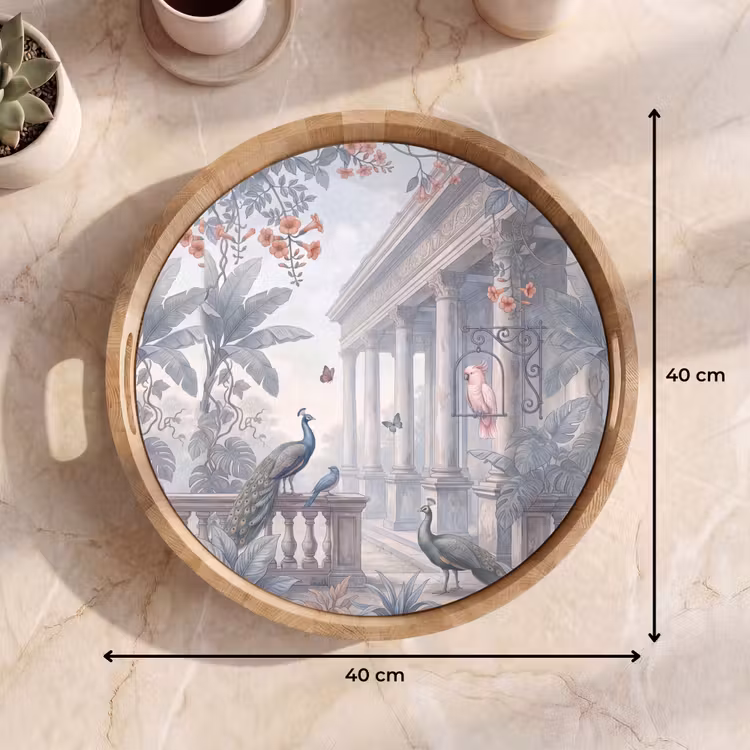 Vogel - Pauw - Architectuur - Klassiek - Groen Dienblad Rond middel -USP_Formaat