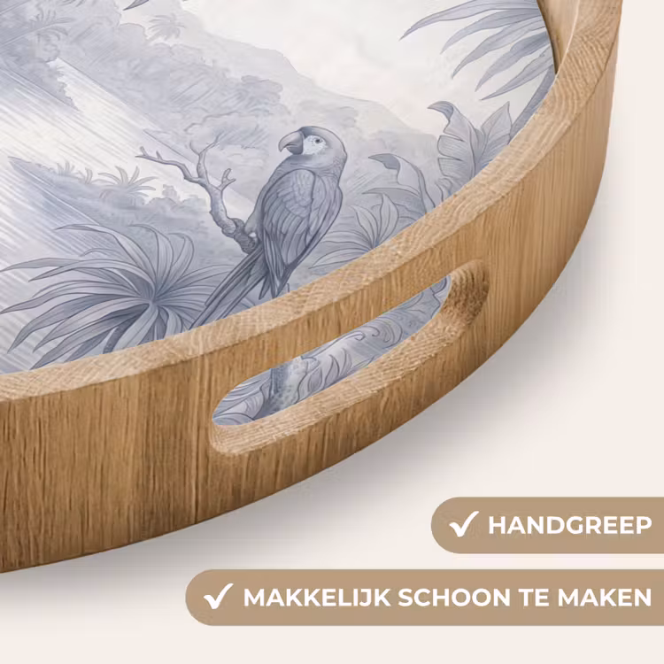 Vogel - Rivier - Tropisch - Illustratie - Blauw Dienblad Rond middel -USP_HandgreepNL