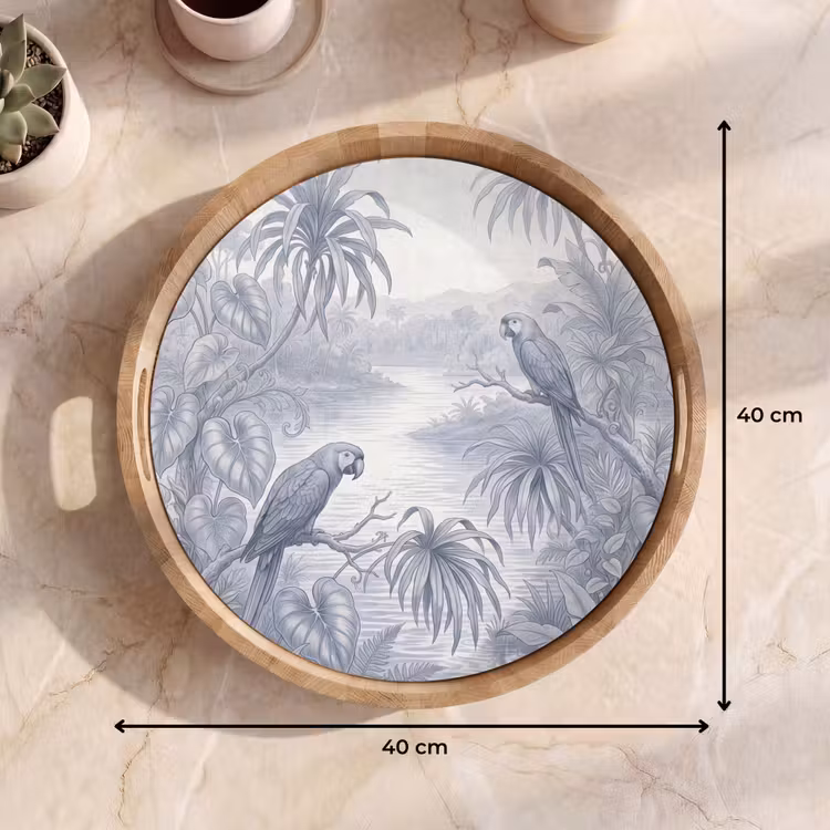 Vogel - Rivier - Tropisch - Illustratie - Blauw Dienblad Rond middel -USP_Formaat