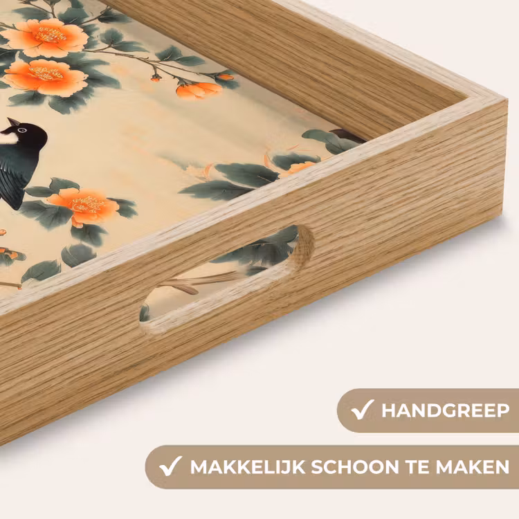 Vogel - Tak - Bloemen - Oranje Dienblad Rechthoek middel -USP_HandgreepNL