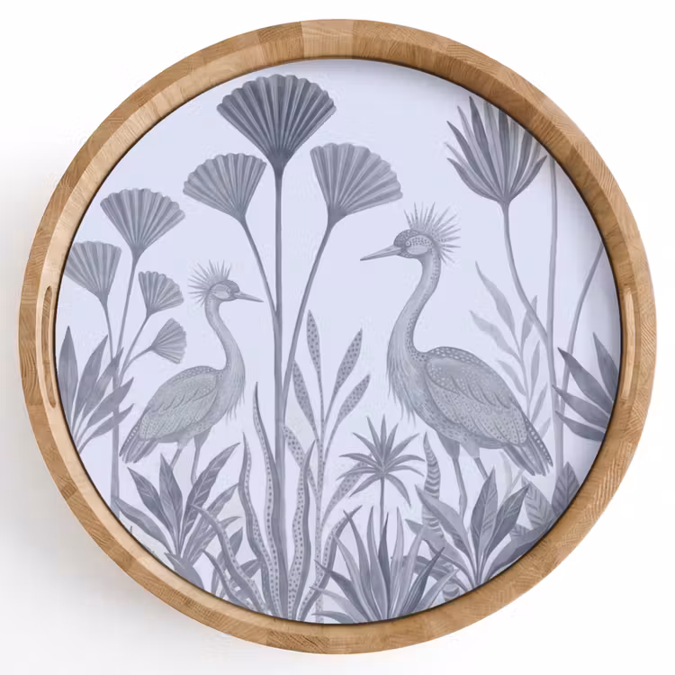 Vogel - Tropisch - Illustratie - Blauwgrijs - Natuur Dienblad Rond middel -z3d_shopping