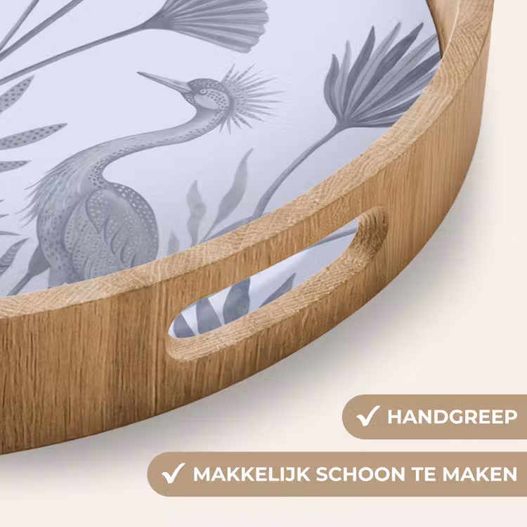 Vogel - Tropisch - Illustratie - Blauwgrijs - Natuur Dienblad Rond middel -USP_HandgreepNL