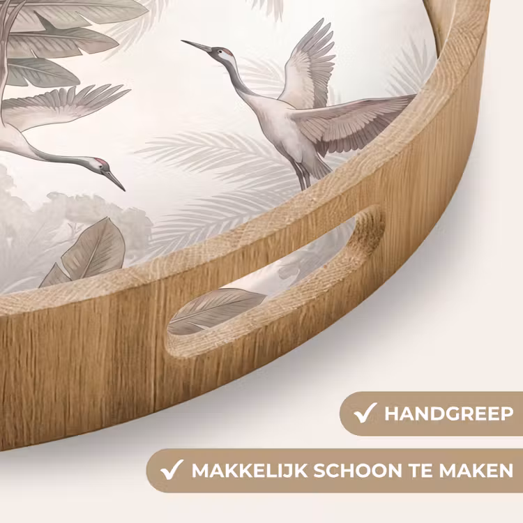 Vogel - Tropisch - Jungle - Natuur - Beige Dienblad Rond middel -USP_HandgreepNL