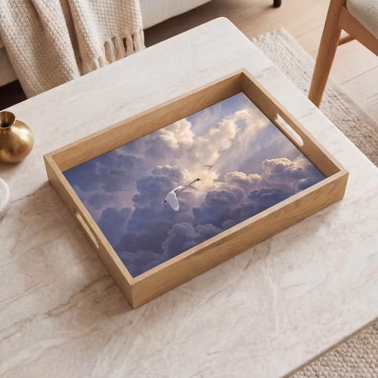 Vogel - Vliegend - Natuur - Wit - Wolken Dienblad Rechthoek middel -sfeer1