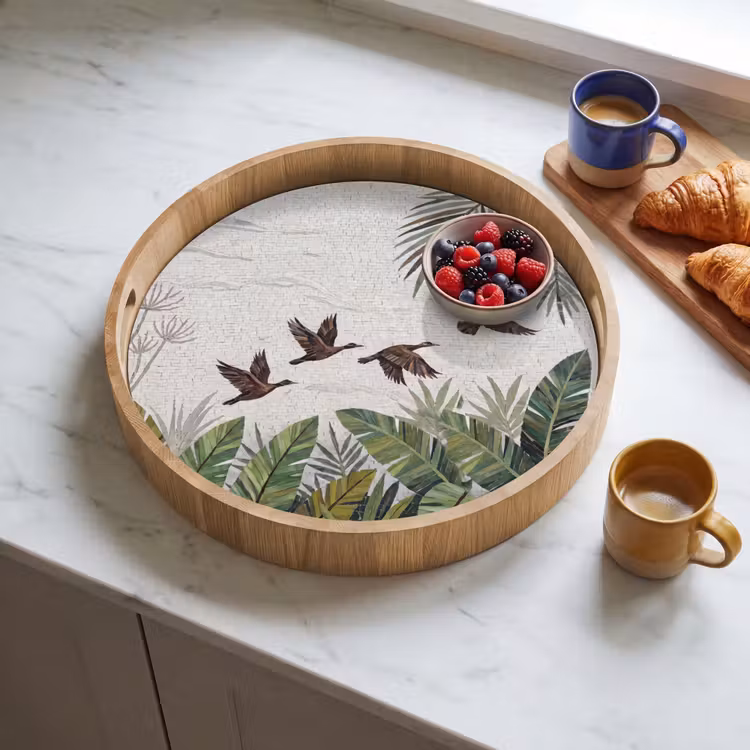 Vogel - Vliegend - Tropisch - Mozaïek - Groen Dienblad Rond middel -sfeer2