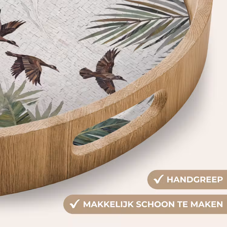 Vogel - Vliegend - Tropisch - Mozaïek - Groen Dienblad Rond middel -USP_HandgreepNL