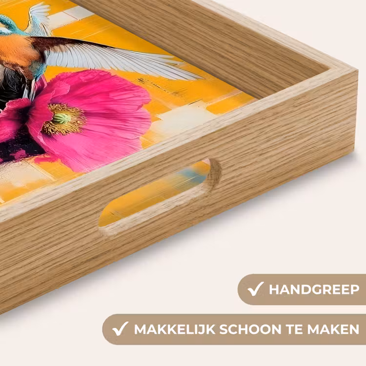 Vogel - Vrouw - Abstract - Bloem Dienblad Rechthoek middel -USP_HandgreepNL