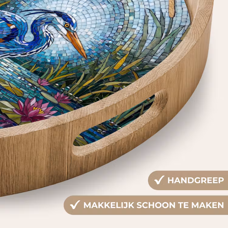Vogel - Water - Natuur - Abstract - Blauw Dienblad Rond middel -USP_HandgreepNL