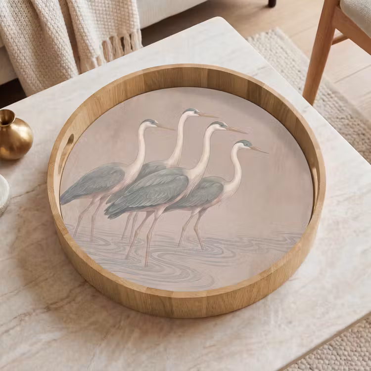 Vogel - Water - Natuur - Vintage Dienblad Rond middel -sfeer1