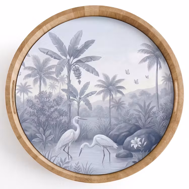 Vogel - Water - Tropisch - Natuur - Blauw Dienblad Rond middel -z3d_shopping