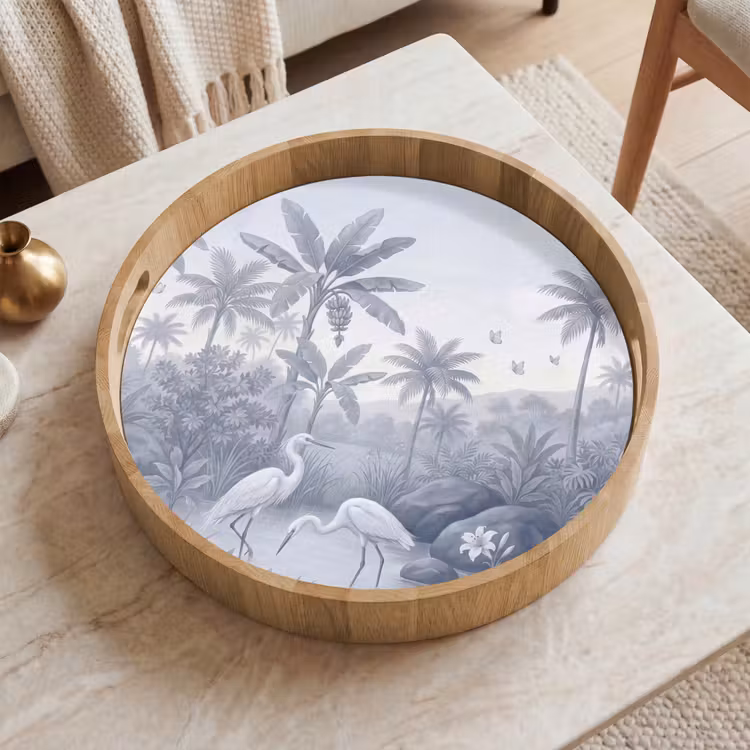 Vogel - Water - Tropisch - Natuur - Blauw Dienblad Rond middel -sfeer1