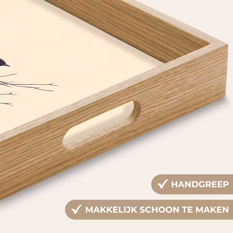 Vogel - Zwart - Tak - Minimalistisch Dienblad Rechthoek middel -USP_HandgreepNL